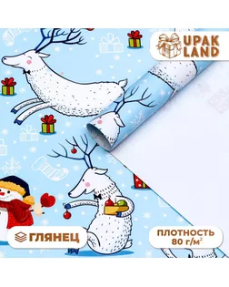 Бумага упаковочная новогодняя глянцевая "Морозный день! ", 70 х 100 см. арт. СМЛ-266474-1-СМЛ0009842367