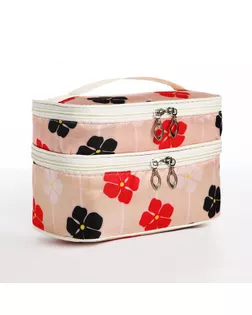 Косметичка, 2 отдела на молниях, с ручкой, цвет бежевый арт. СМЛ-260763-2-СМЛ0009878987