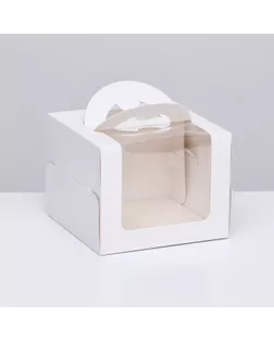 Коробка под бенто-торт с окном, белая, 16 х 16 х 12,5 см арт. СМЛ-261596-1-СМЛ0009898726