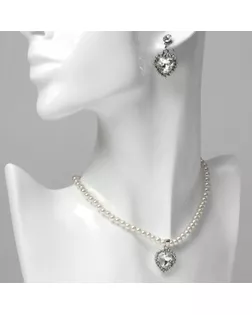 Набор 2 предмета: серьги, колье «Катрин» сердца, цвет белый в серебре, 45 см арт. СМЛ-261819-1-СМЛ0009902526