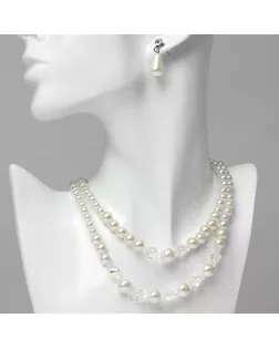 Набор 2 предмета: серьги, колье «Классика» 2 нити, цвет белый в серебре, 45 см арт. СМЛ-261826-1-СМЛ0009902534