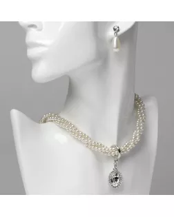 Набор 2 предмета: серьги, колье «Леди» кручение, капли, цвет белый в серебре, 45 см арт. СМЛ-261829-1-СМЛ0009902537