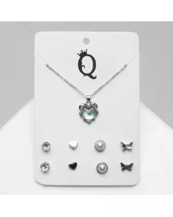 Гарнитур 5 предметов: серьги (4 пары), кулон «Минимал» море внутри, цвет серебро, 40 см арт. СМЛ-261948-2-СМЛ0009906445