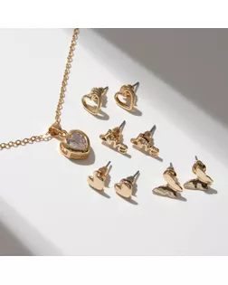 Гарнитур 5 предметов: серьги (4 пары), кулон «Минимал» сердечко, цвет золото, 40 см арт. СМЛ-261949-1-СМЛ0009906446