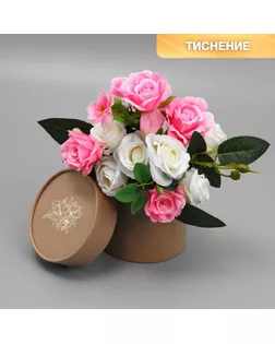 Коробка подарочная шляпная из крафта, упаковка, «Цветы», 12 х 12 х 12 см арт. СМЛ-273999-1-СМЛ0009906789