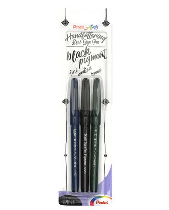 "Pentel" Фломастер-кисть набор 3 шт. в блистере Brush Sign Pen Pigment 3 разных наконечника 1,1 - 2,2 мм кисть арт. ГММ-116391-1-ГММ101399108234