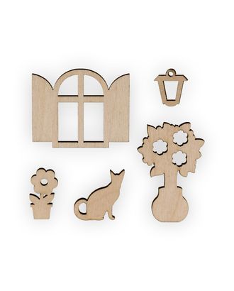 Заготовки для декорирования "Mr. Carving" ВД-522 Мини-набор "Окно, цветы, фонарик, кошка" фанера 1.3x4.5 см арт. ГММ-9849-1-ГММ0043302