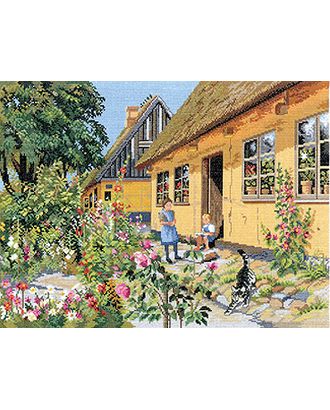 Набор для вышивания "Цветущий деревенский дворик, дети и кот" арт. ГЕЛ-1331-1-ГЕЛ0009323