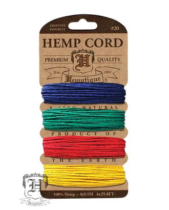 Шнуры на блистере HEMPTIQUE #20 - 1 мм, 4 цвета по 9,1 м арт. ГЕЛ-10043-1-ГЕЛ0111057