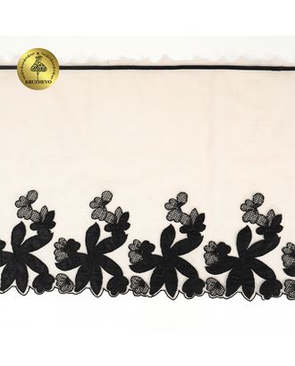 Кружево вышивка на сетке KRUZHEVO шир.270мм цв.телесный+чёрный,левая уп.6,75м арт. МГ-123181-1-МГ1024180