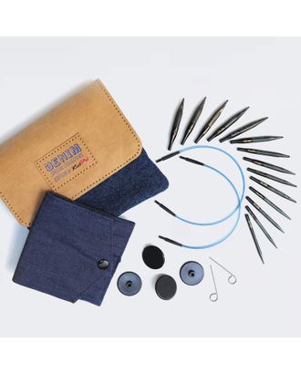 20645 Knit Pro Набор съемных укороченных спиц для вязания Denim Indigo Wood Mini (7 видов спиц в наборе) арт. МГ-130669-1-МГ1046460