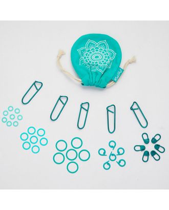 36633 Knit Pro Набор маркеров для вязания Mindful: булавка - 20шт, круг - 20шт, кольцо - 60шт разных размеров, пластик, бирюзовый, 100шт в мешочке арт. МГ-125483-1-МГ1046592