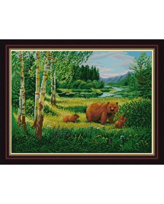 Рисунок на ткани (Бисер) КОНЁК Пейзаж с медведями 29х39 см арт. МГ-52063-1-МГ0630829
