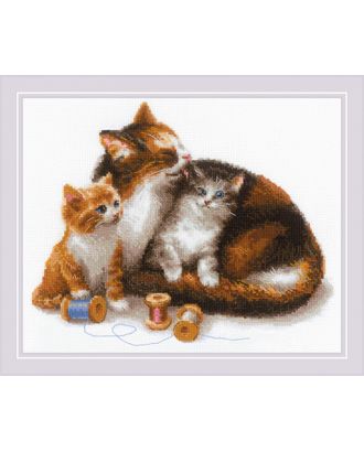 Набор для вышивания РИОЛИС "Кошка с котятами" 30х24 см арт. МГ-64223-1-МГ0717451
