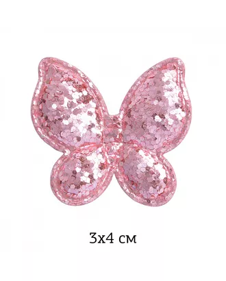 Купить Аппликации пришивные с глиттером Бабочка розовая 3х4см (20шт) арт. МГ-111532-1-МГ0750268 оптом в Казахстане