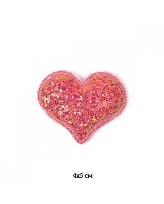 Аппликации пришивные с глиттером Сердце розовое 4х5см (в упаковке 20 шт.) арт. МГ-111671-1-МГ0795401