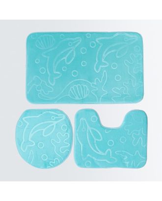 Набор ковриков для ванны и туалета «Дельфины», объёмные, 3 шт: 39×43, 40×50, 50×80 см, цвет МИКС арт. СМЛ-30130-1-СМЛ1017657