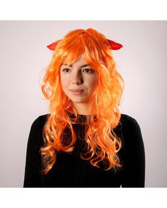 Карнавальный парик, с красными рогами, цвет рыжий, 130 г арт. СМЛ-103758-1-СМЛ0001037612