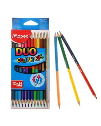 Карандаши двухцветные Maped Сolor Peps, трёхгранные, 24 цвета - 12 штук, европодвес арт. СМЛ-194748-1-СМЛ0001040828