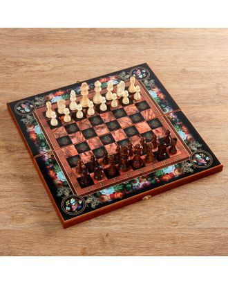 Настольная игра 3 в 1 "Цветы": шахматы, шашки, нарды (доска дерево 50х50 см) арт. СМЛ-42425-1-СМЛ0001350463