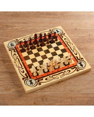 Настольная игра 3 в 1 "Статус": шахматы, шашки, нарды (доска дерево 50х50 см) арт. СМЛ-42426-1-СМЛ0001350464