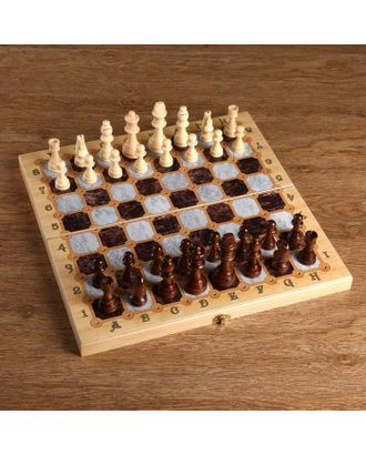 Настольная игра 3 в 1 "Мрамор": шахматы, шашки, нарды (доска дерево 40х40 см) арт. СМЛ-109756-1-СМЛ0001350465
