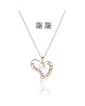 Гарнитур 2 предмета: серьги, кулон "Невесомость", сердечко, цвет белый в золоте, 45см арт. СМЛ-20535-1-СМЛ1641168