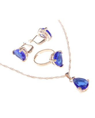 Гарнитур 3 предмета: серьги, кулон, кольцо безразмерное "Капля", цвет синий арт. СМЛ-2476-1-СМЛ0020189