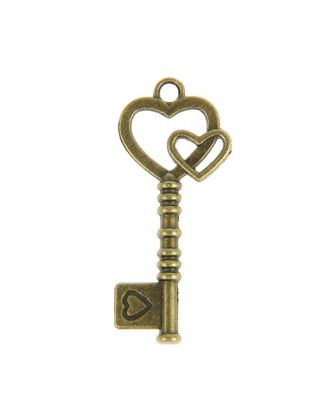 Декор металл для творчества "Ключ с двойным сердцем" под латунь (Е4335) 4х2 см арт. СМЛ-30635-1-СМЛ2054870