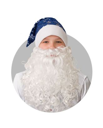 Колпак новогодний из плюша «Снежинки» с бородой, размер 55-56, цвет синий арт. СМЛ-50215-1-СМЛ0002186266