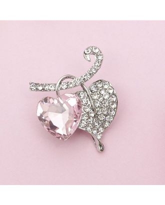 Брошь "Сердечки на веточке", цвет бело-розовый в серебре арт. СМЛ-185641-1-СМЛ0002291331