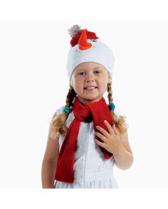 Набор "Снеговик в красной шапке" шапка, шарф размер 51-55, велюр арт. СМЛ-46139-1-СМЛ0002293875