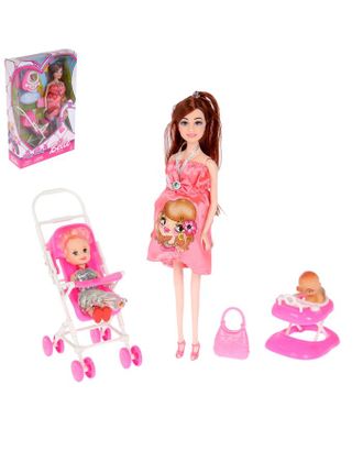 Кукла модель беременная "Лиза" с малышкой, коляской и аксессуарами, МИКС арт. СМЛ-133023-1-СМЛ0002452994