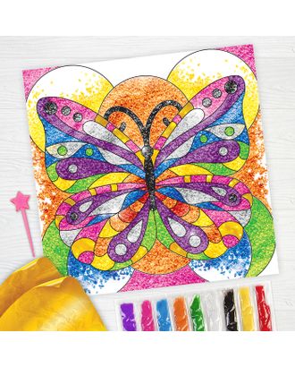 Фреска песком "Бабочка" + 9 цветов песка по 4 гр, блёстки, стека арт. СМЛ-4855-1-СМЛ2454992