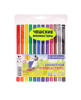 Фломастеры 12 цветов, Centropen 7790/12 Washable, блистер, европодвес, линия 1.0 мм арт. СМЛ-173645-1-СМЛ0002468446