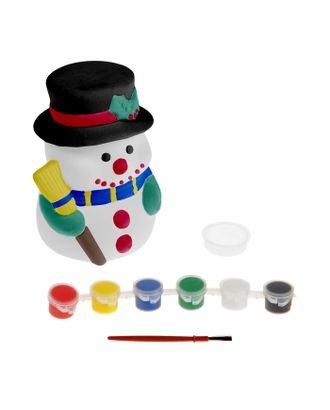 Роспись по керамике — копилка «Снеговик с метлой» + краски 6 цветов по 3 мл, кисть арт. СМЛ-199834-1-СМЛ0002512620