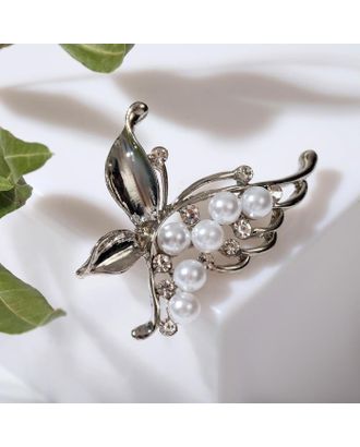 Брошь "Бабочка" с жемчужным крылом, цвет белый в серебре арт. СМЛ-176070-1-СМЛ0002521926