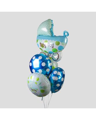 Букет из шаров "Рождение мальчика", коляска, фольга, набор из 5 шт. арт. СМЛ-98122-1-СМЛ0002769669