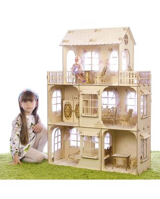 Конструктор «Большой кукольный дом», без мебели и текстиля, фанера — 3 мм, этаж: 33 см арт. СМЛ-50027-1-СМЛ0002786926