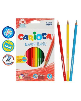 Карандаши 18 цветов Carioca, 3.0 мм, шестигранные, деревянные, картон, европодвес арт. СМЛ-173669-1-СМЛ0003044763