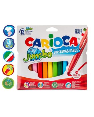 Фломастеры 12 цветов Carioca "Jumbo" 5 мм, утолщенные, смываемые, картон, европодвес арт. СМЛ-173848-1-СМЛ0003044798
