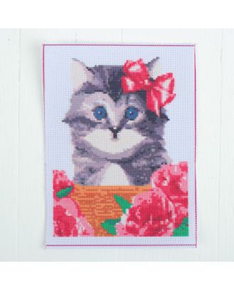 Канва для вышивки крестиком "Котёнок в корзинке", 20 х 15 см арт. СМЛ-7727-1-СМЛ3187716