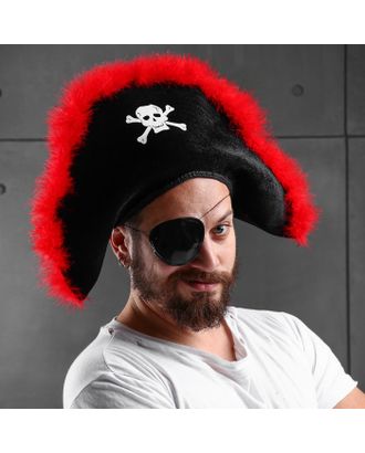 Карнавальная шляпа «Пиратка», с красным пухом, р-р 56-58 арт. СМЛ-48503-1-СМЛ0000321965