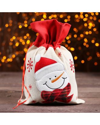 Мешок для подарков "Снеговичок и снежинки" на завязках, 29 х 22 см арт. СМЛ-84928-1-СМЛ0003303234