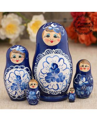 Матрёшка «Гжель», синее платье, 5 кукольная, 10 см арт. СМЛ-126498-1-СМЛ0003371586