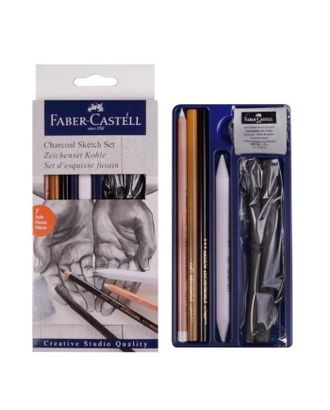 Набор художественный Faber-Castell "Уголь" 7 предметов (2 штуки древесного угля PITT (6 — 11 мм), угольный карандаш PITT Medium, мягкий угольный карандаш, белый угольный карандаш, ластик-кляча, растушёвка) арт. СМЛ-204410-1-СМЛ0003406335