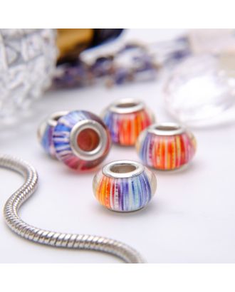 Бусина "Штрихи", разноцветная в серебре арт. СМЛ-10735-1-СМЛ3474475