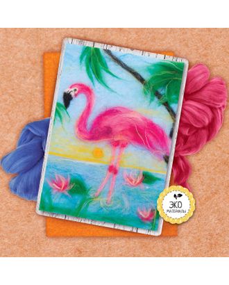 Картина из шерсти "Фламинго", А5 арт. СМЛ-11513-1-СМЛ3549438