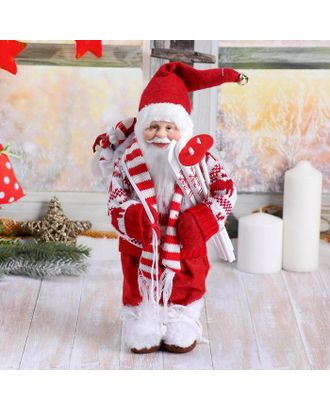 Дед Мороз в вязаном костюме с лыжами и мешком 30 см арт. СМЛ-57465-1-СМЛ0003555418