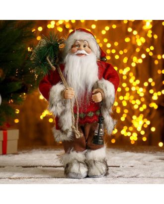 Дед Мороз в красной шубке с фонариком и мешочком 30 см арт. СМЛ-57466-1-СМЛ0003555419